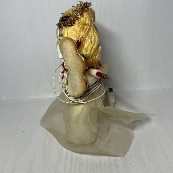 VTG 10 Light Angel Tree Topper 7" Japan Closed Eyes Yarn Hair Chiffon NOT WRKNG - Picture 5 of 6